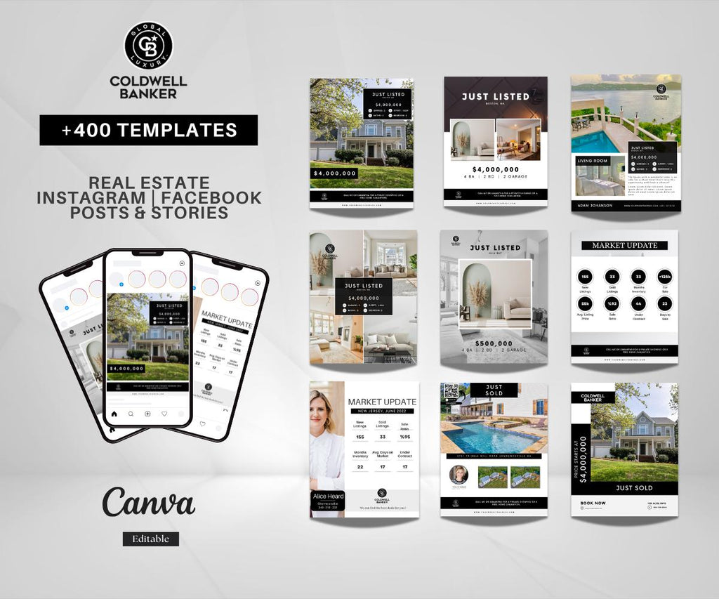 Coldwell Banker Luxury Real Estate Social Media Bundle | Just Listed, Just Sold, Open House, Market Update, Seller & Buyer Tips