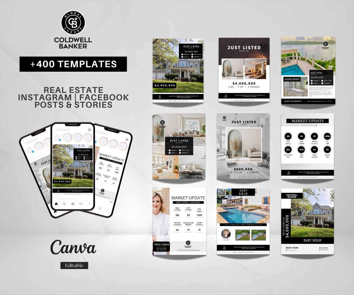 Coldwell Banker Luxury Real Estate Social Media Bundle | Just Listed, Just Sold, Open House, Market Update, Seller & Buyer Tips