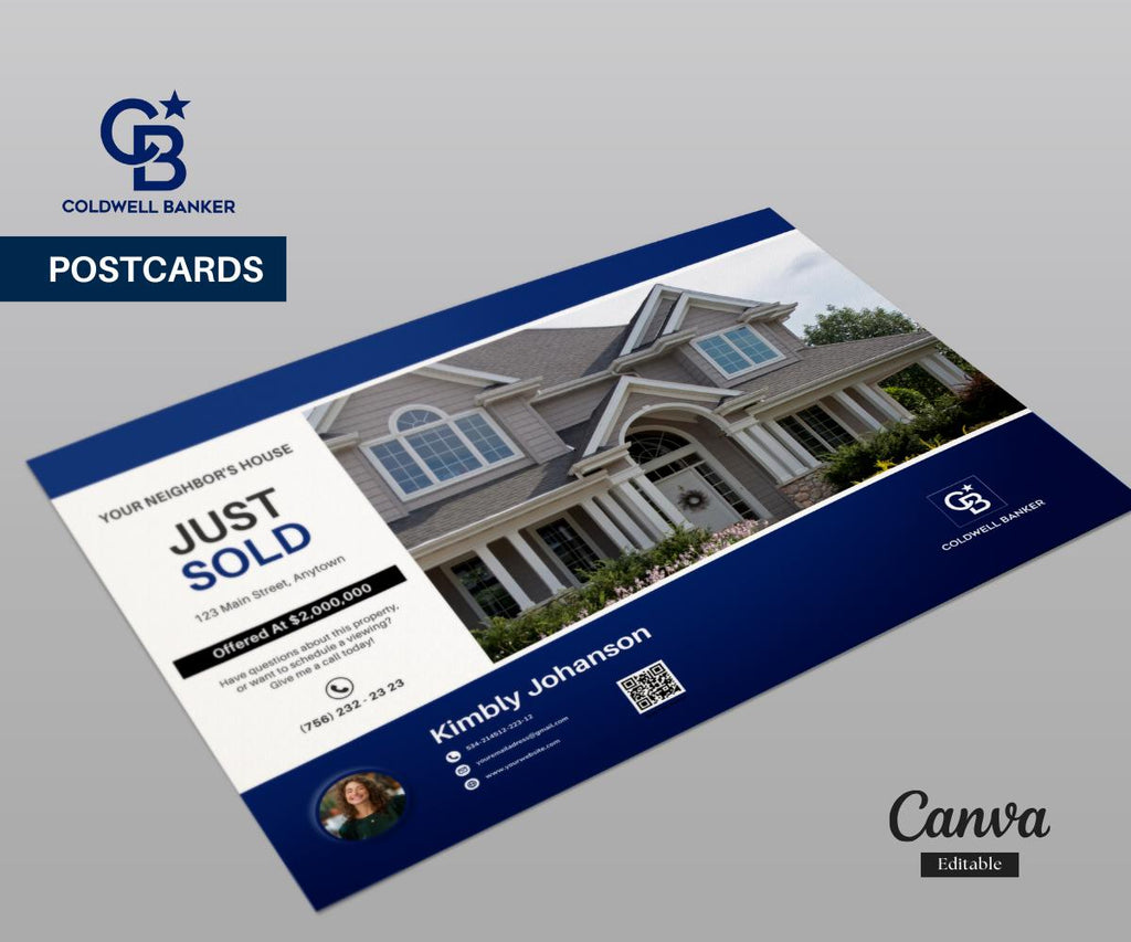 Coldwell Banker Real Estate Postcard Templates | Realtor Just Listed / Just Sold / Market Update & Many More Marketing Cards | Canva