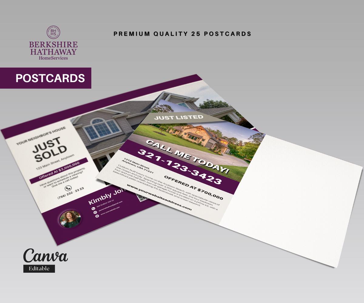 25 Real Estate Postcard Templates for Canva | Berkshire Realtor Marketing | Editable Thank You, Sold & Just Listed Cards