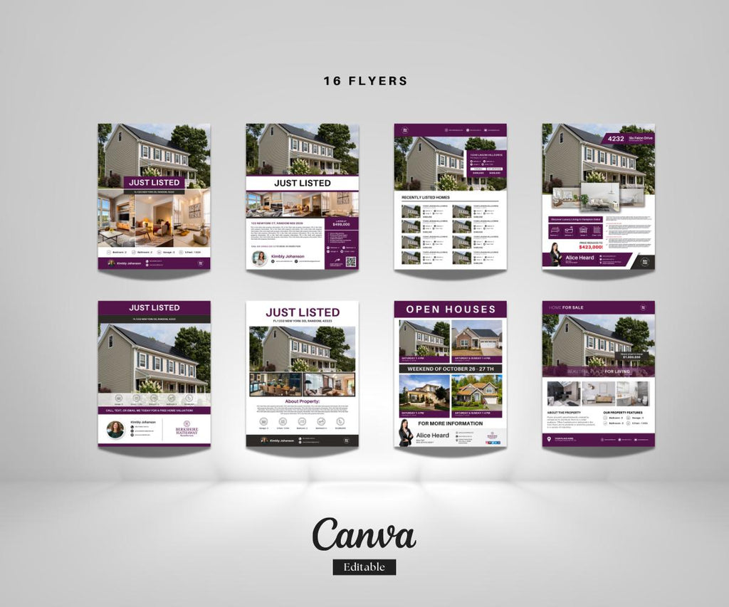 15 Real Estate Flyers Bundle | Berkshire Hathaway Editable Canva Templates | Modern Realtor Marketing Flyers | BHHS Templates