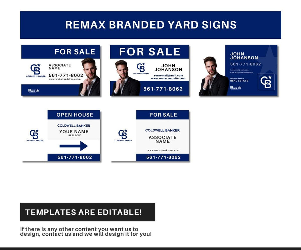 Coldwell Banker Yard Sign Bundle | Real Estate Sign Templates | 5 Editable Canva Signs | Open House, For Sale, Sold & More
