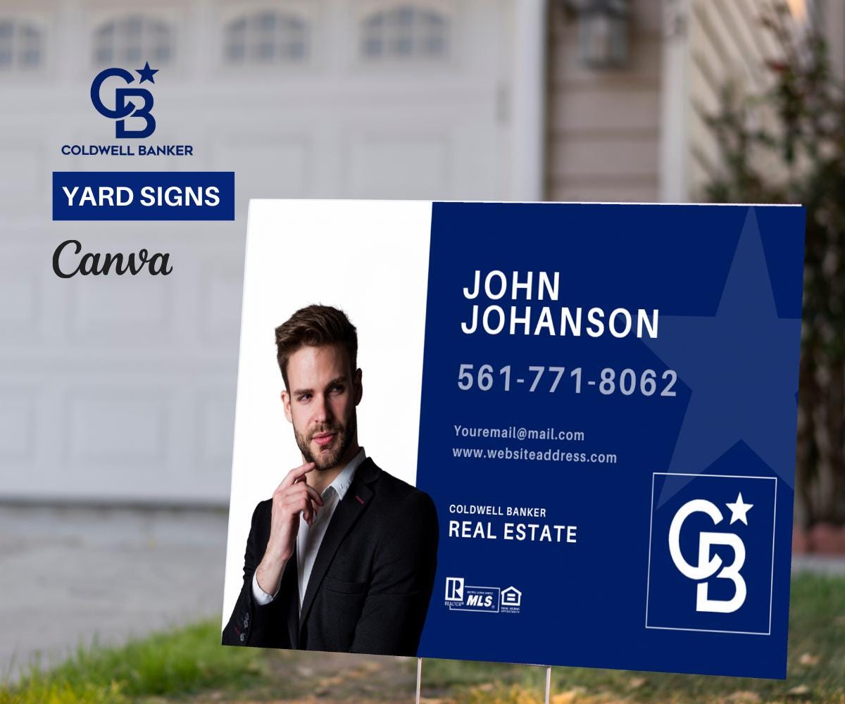 Coldwell Banker Yard Sign Bundle | Real Estate Sign Templates | 5 Editable Canva Signs | Open House, For Sale, Sold & More