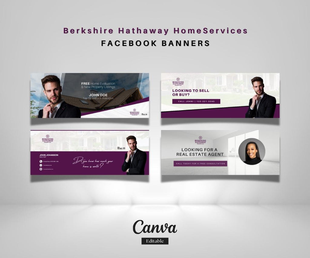Berkshire Hathaway Facebook Banners (4 Pack) | Editable Canva Templates | Real Estate Facebook Covers