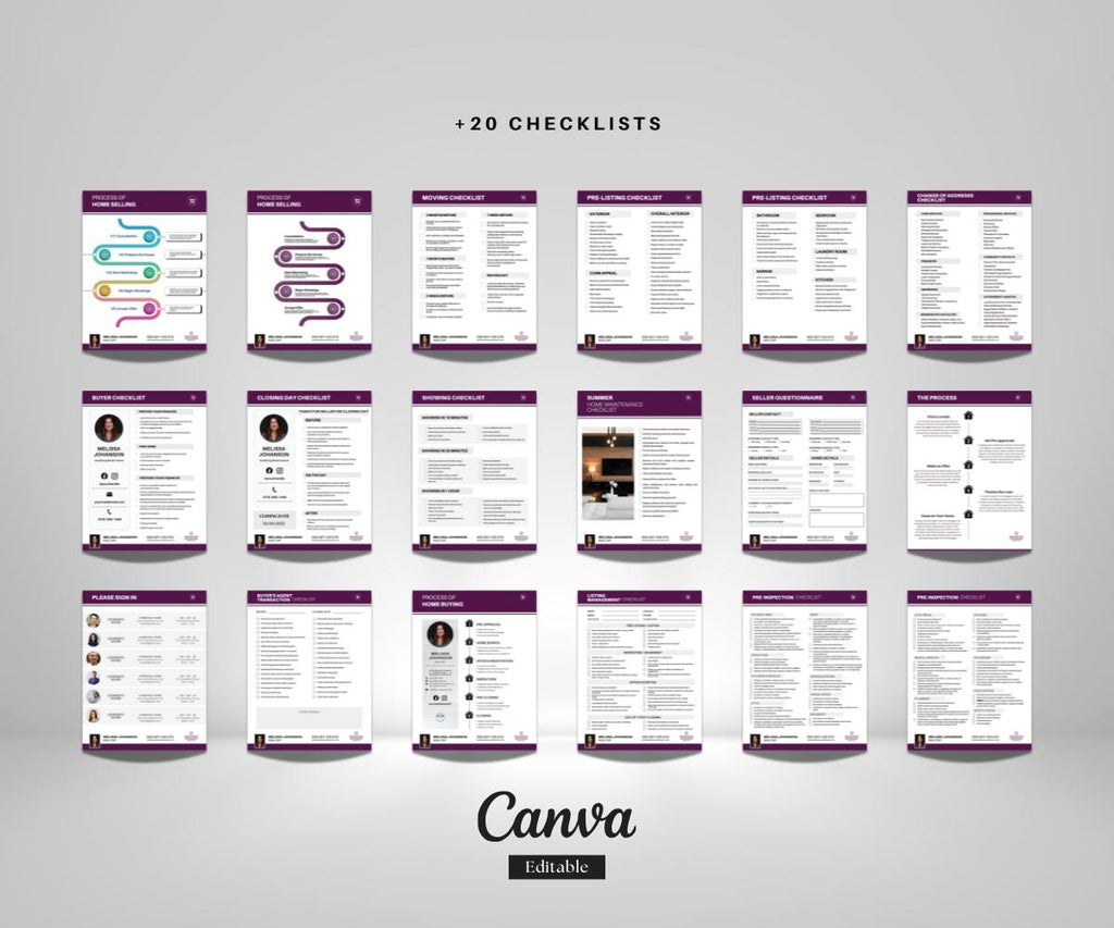 25 Real Estate Checklists for Berkshire Hathaway | Editable Canva Templates | Buyer Seller Realtor PDF Bundle | Real Estate Marketing Kit