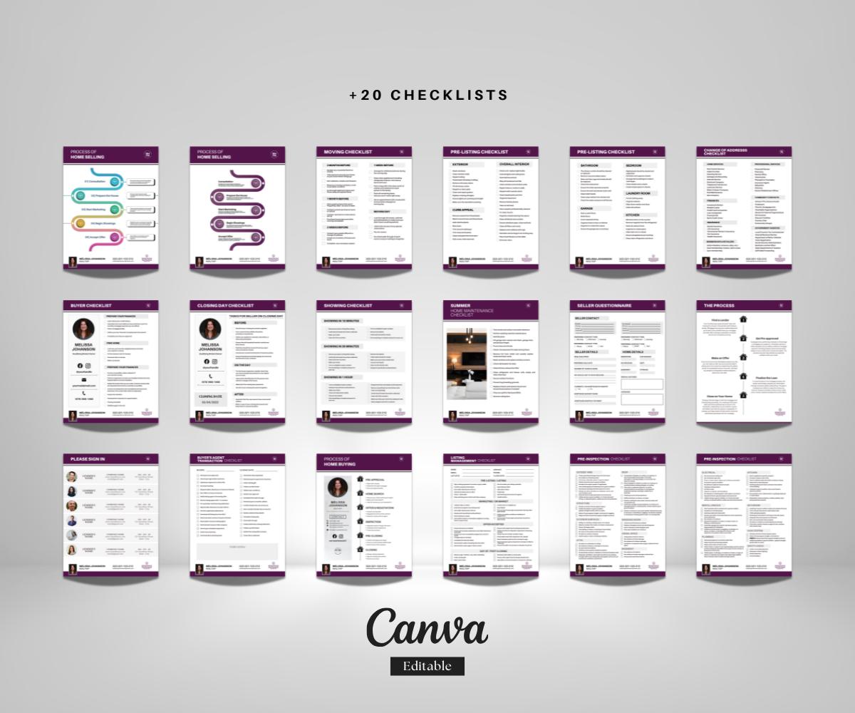 25 Real Estate Checklists for Berkshire Hathaway | Editable Canva Templates | Buyer Seller Realtor PDF Bundle | Real Estate Marketing Kit