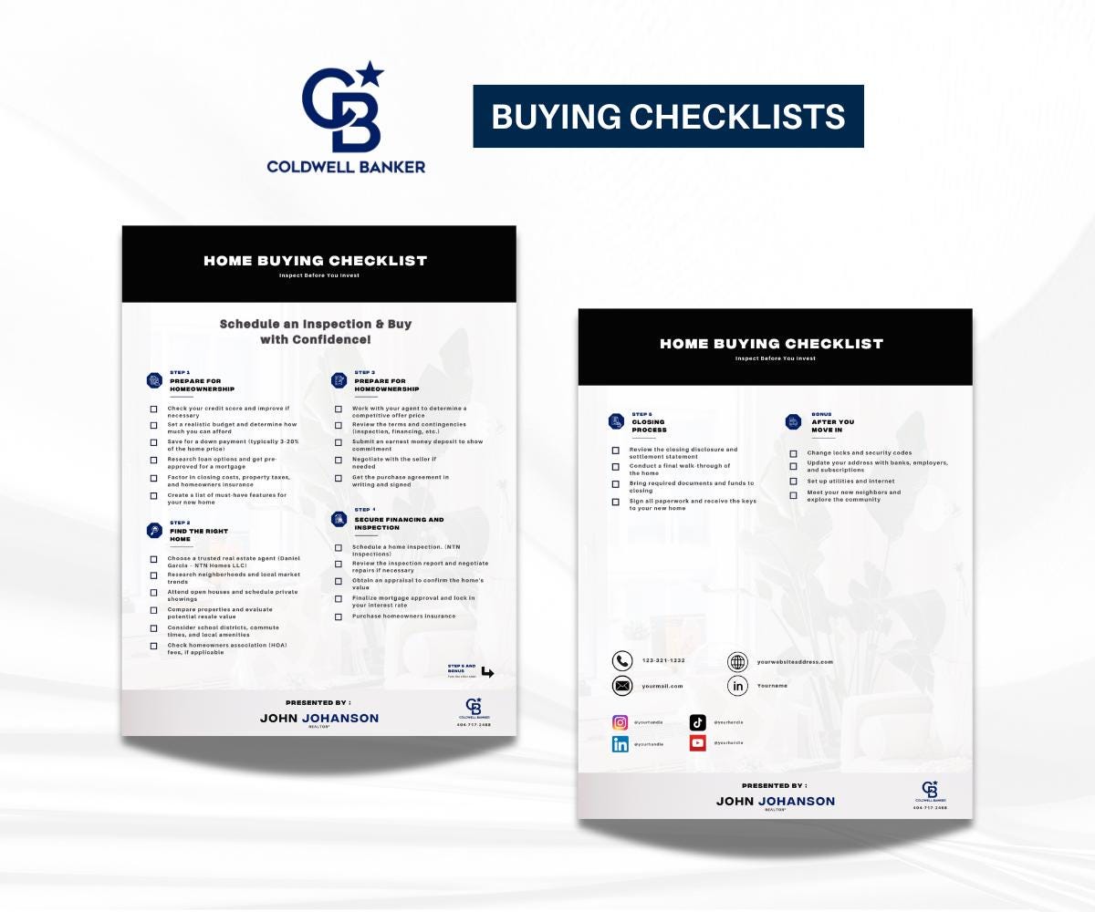 Home Buying Checklist Bundle | 2 Real Estate Buyer Worksheets | Canva Editable Templates