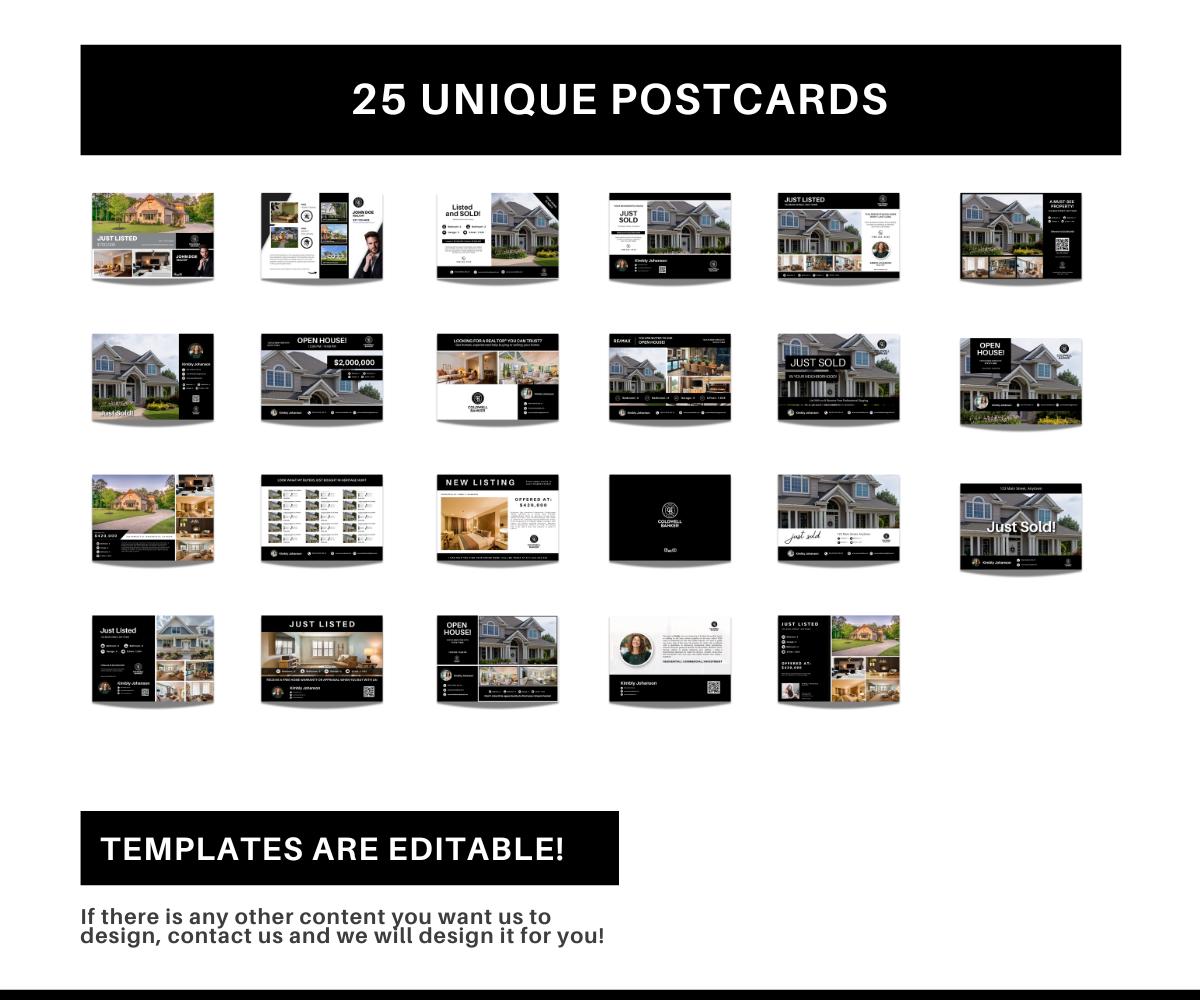 25 Black & White Luxury Real Estate Postcards | Coldwell Banker Editable Templates | Modern Realtor Marketing Bundle