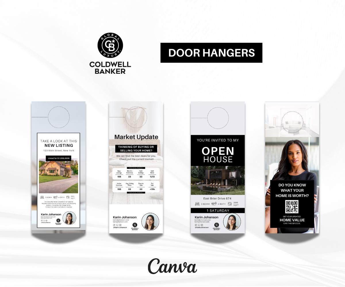Luxury Coldwell Banker Door Hanger Bundle | Real Estate Marketing Templates | Modern Black & White Door Hangers for Realtors
