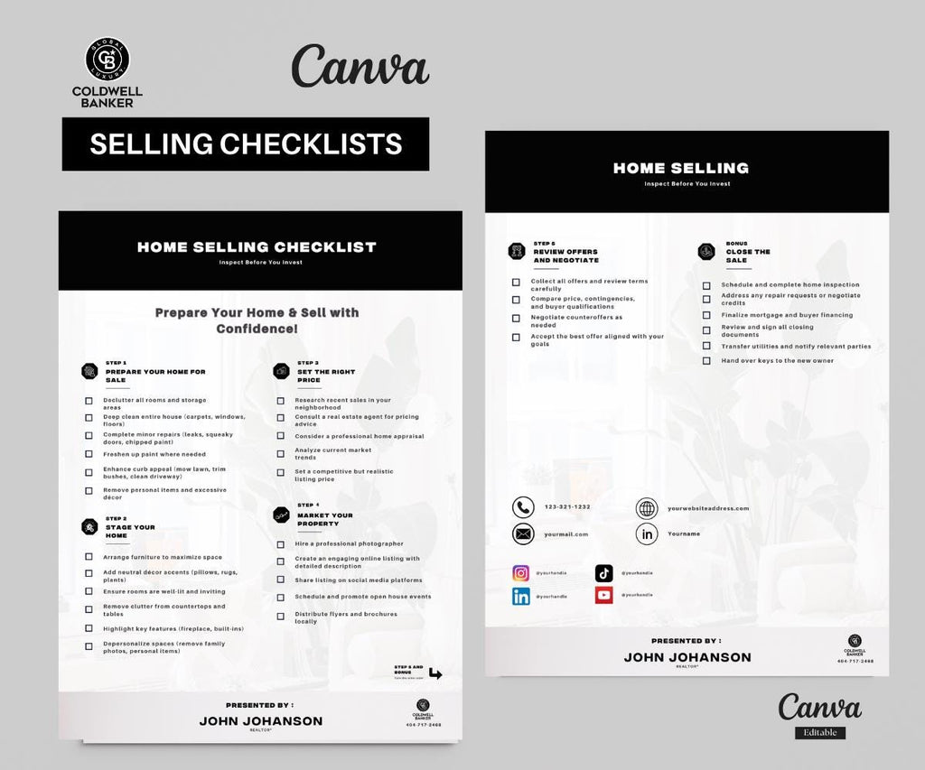 Home Selling & Buying Checklists | Printable Real Estate Seller’s Checklist | Coldwell Banker Luxury | PDF Download | Editable Canva