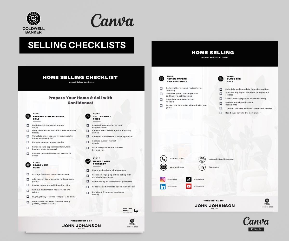Home Selling & Buying Checklists | Printable Real Estate Seller’s Checklist | Coldwell Banker Luxury | PDF Download | Editable Canva