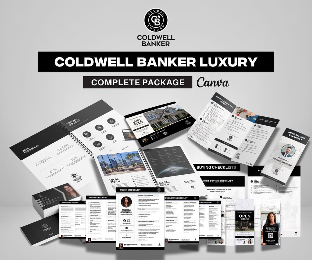 Coldwell Banker Luxury Real Estate Marketing Bundle | Sellers & Buyers Guide, Flyers, Checklists, Social Media Templates | Black and White