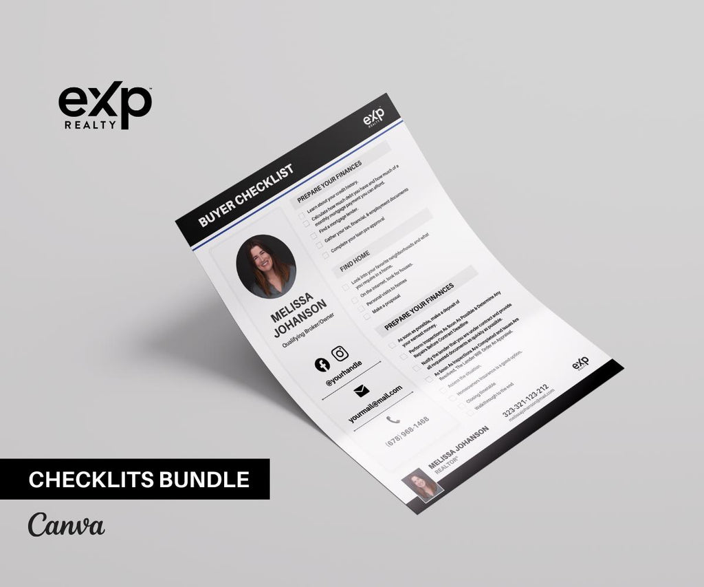 Premium EXP REALTY Real Estate Marketing Bundle | Black Templates | Sellers & Buyers Guide, Checklists, Social Media Templates | Canva