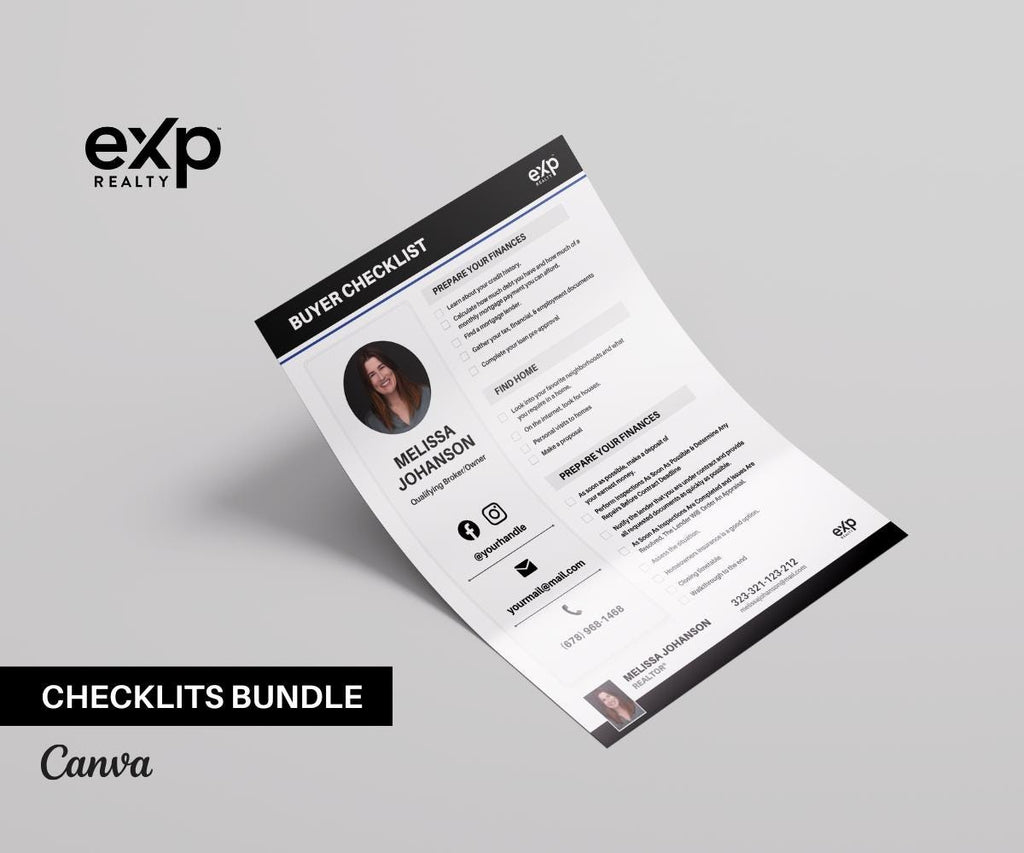 24 Pages Real Estate Checklists | EXP REALTY | Printable & Editable PDF + Canva Template | Black and White