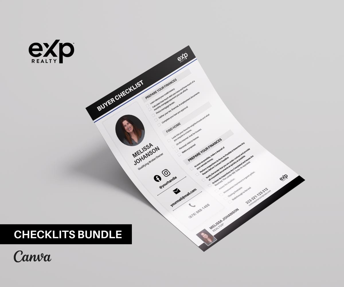 24 Pages Real Estate Checklists | EXP REALTY | Printable & Editable PDF + Canva Template | Black and White