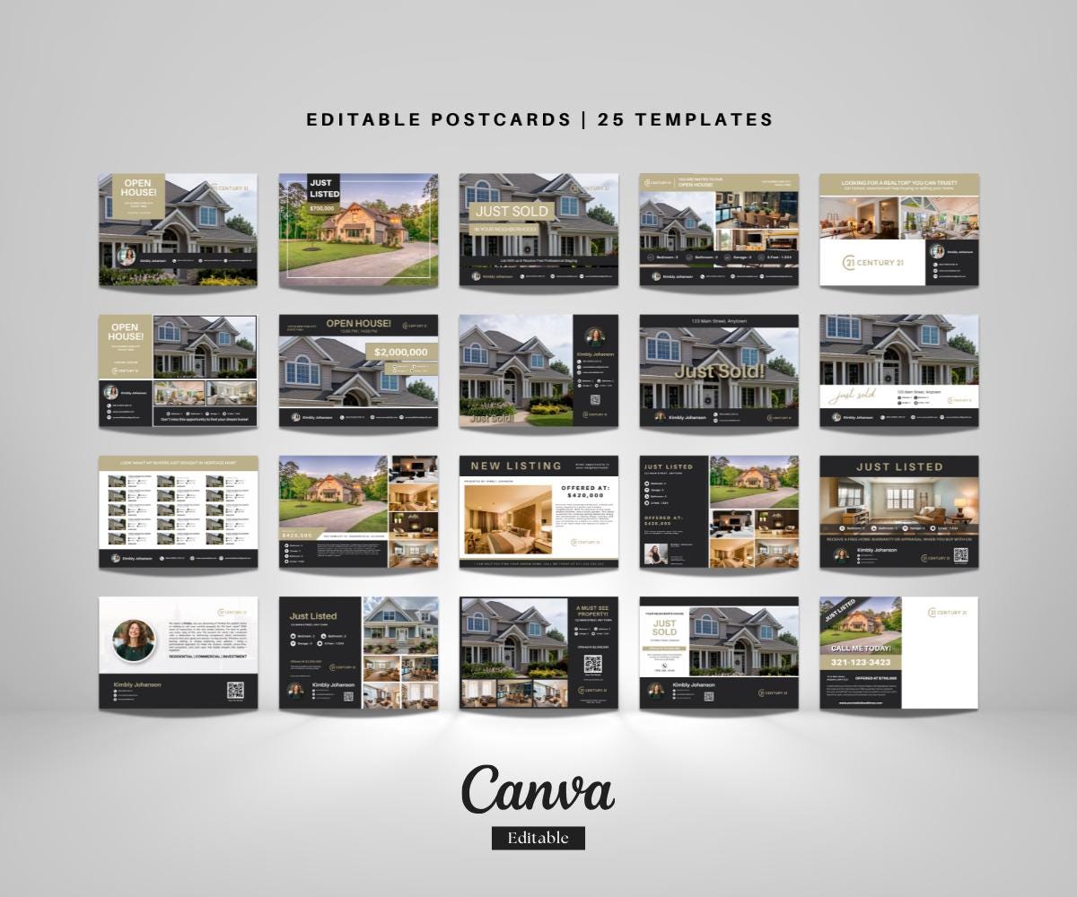 25 Modern Century 21 Real Estate Postcards | Realtor Marketing Templates | Editable Canva Design | Canva