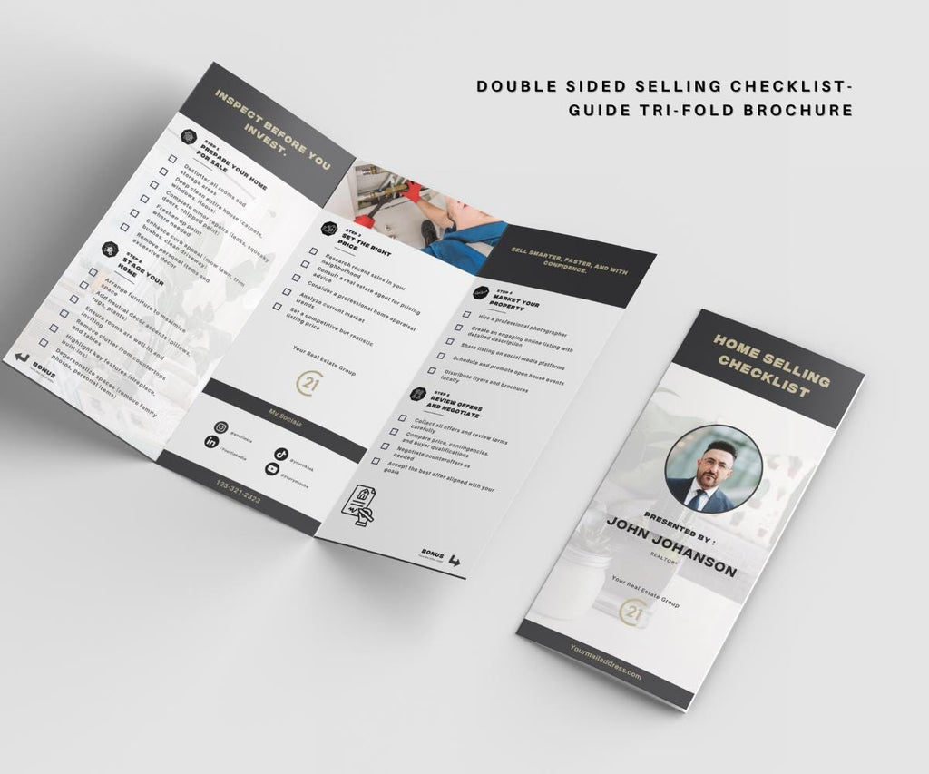 Double-Sided Real Estate Trifold Brochures | Buyers & Sellers Checklist Guides | Century 21 Style | Editable Canva Template