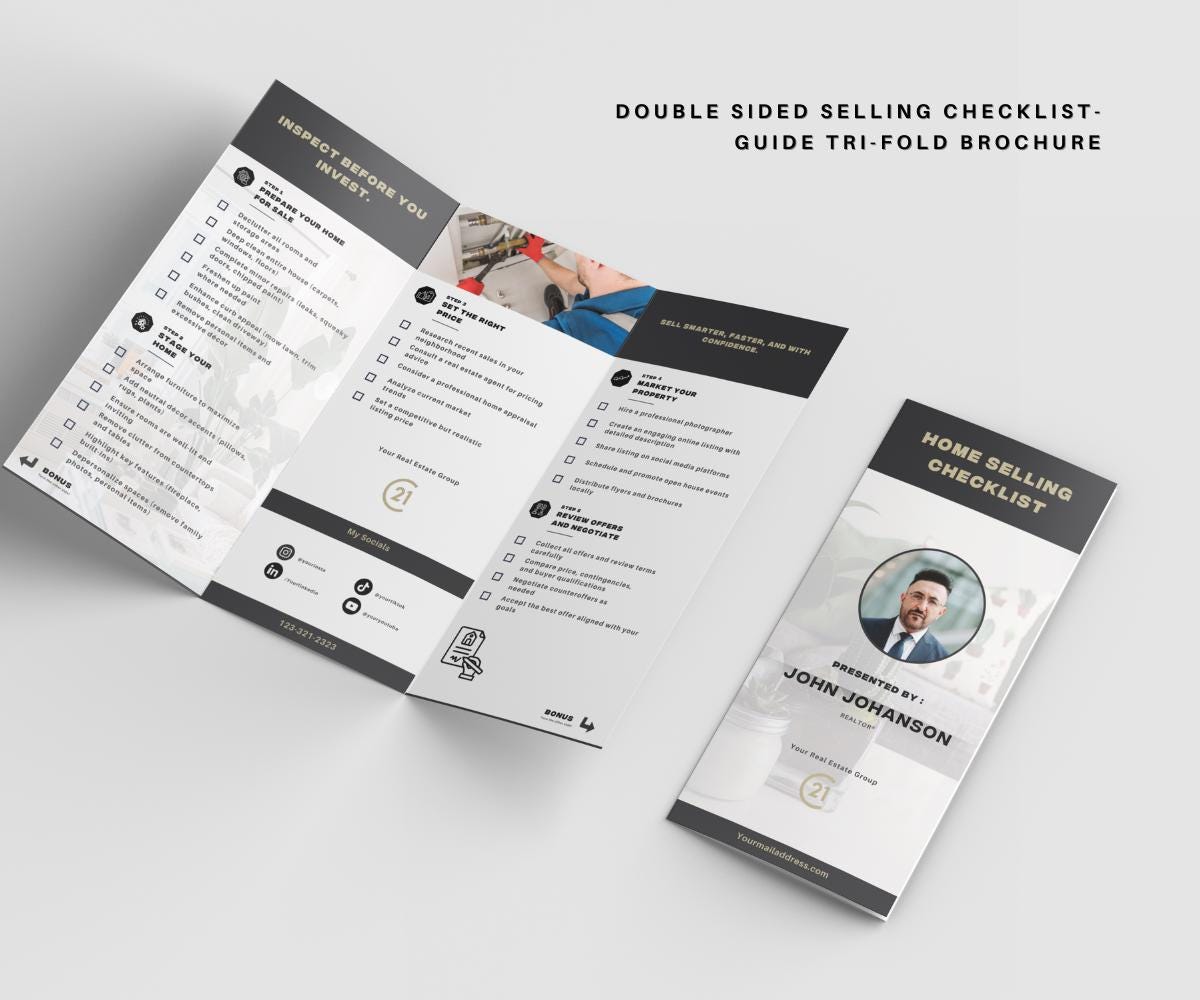 Double-Sided Real Estate Trifold Brochures | Buyers & Sellers Checklist Guides | Century 21 Style | Editable Canva Template
