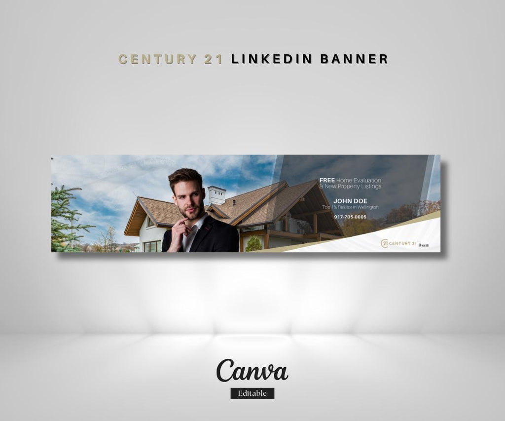 Century 21 LinkedIn Banner Template | Real Estate Cover Photo | Editable Canva Design for Realtors | Modern Branding