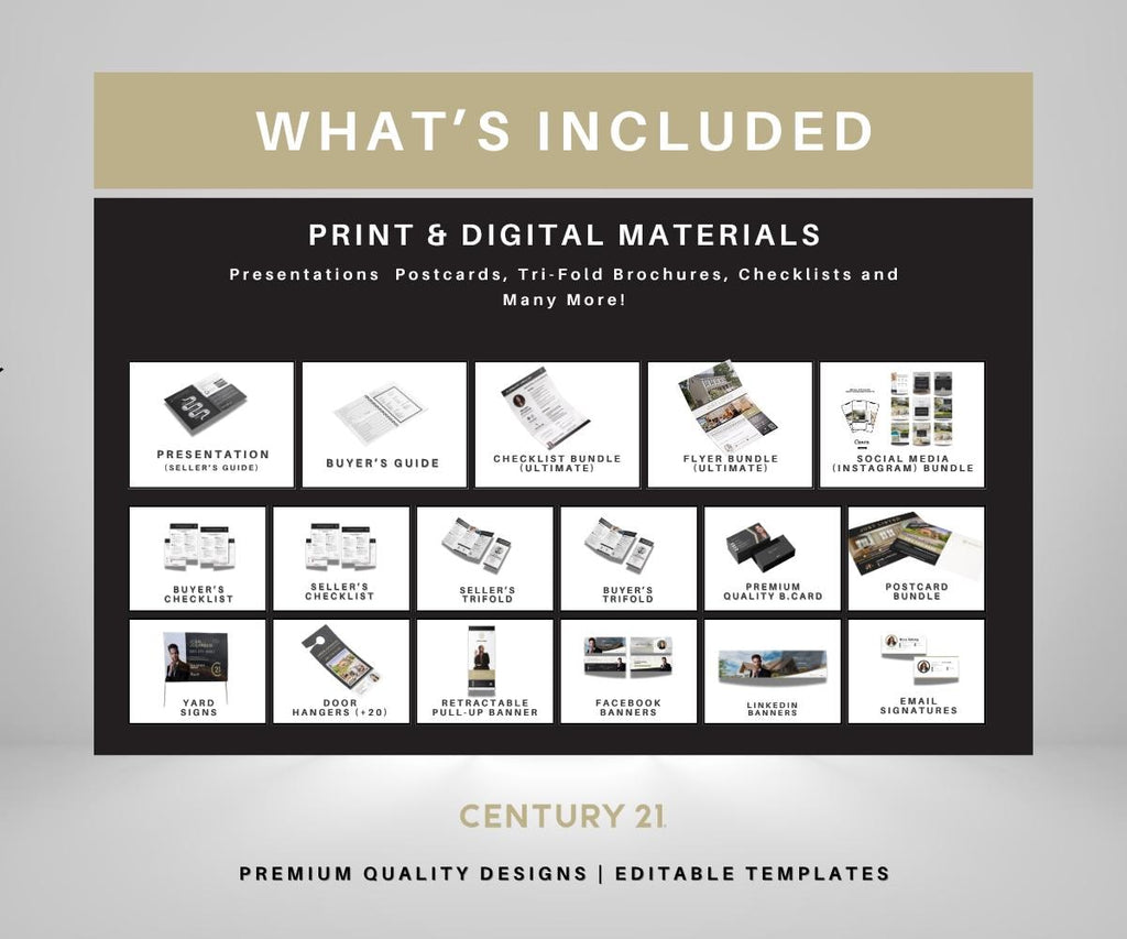 Century 21 FULL PACKAGE | Editable Beige Canva Templates for Realtors | Century 21 | Flyers, Checklists, Social Media & More