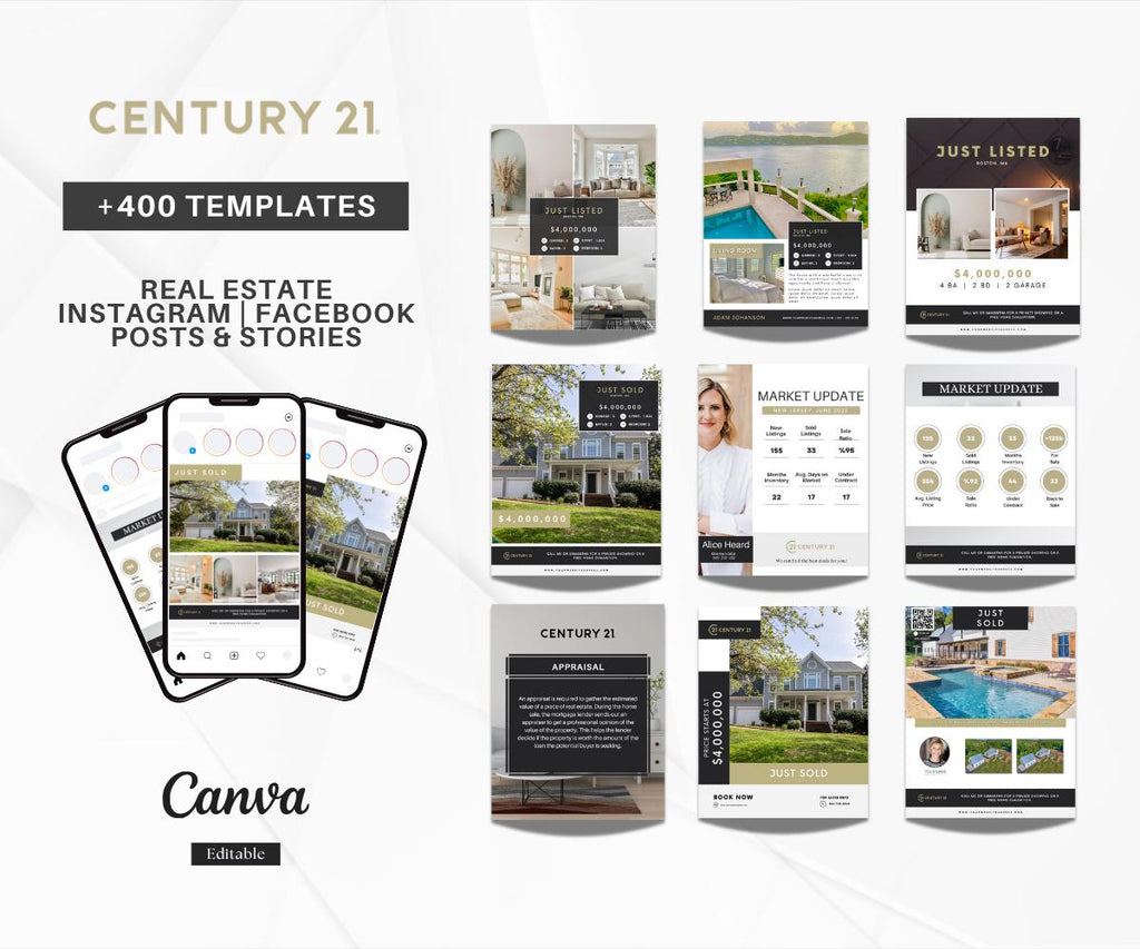 Century 21 FULL PACKAGE | Editable Beige Canva Templates for Realtors | Century 21 | Flyers, Checklists, Social Media & More