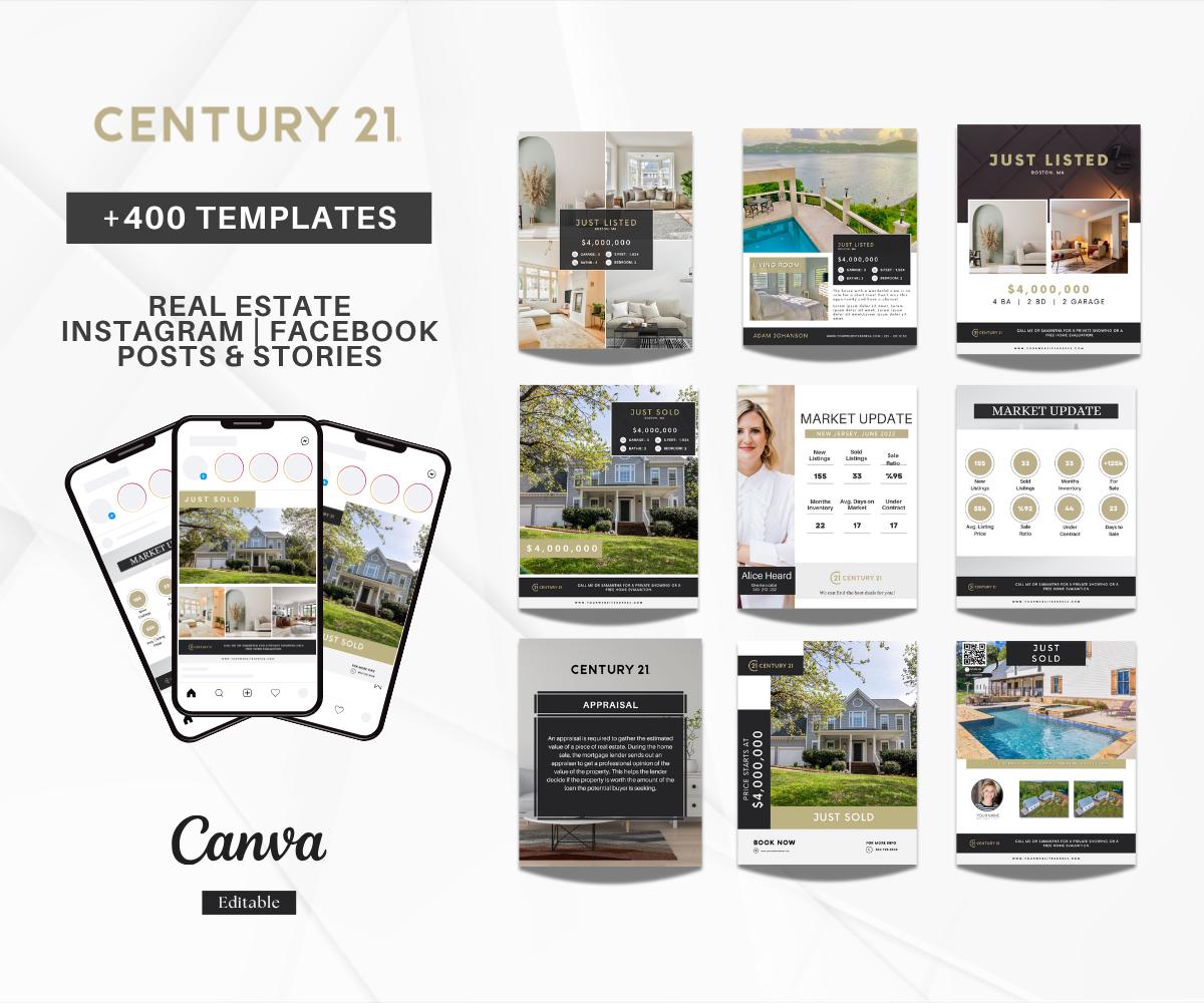 Century 21 FULL PACKAGE | Editable Beige Canva Templates for Realtors | Century 21 | Flyers, Checklists, Social Media & More