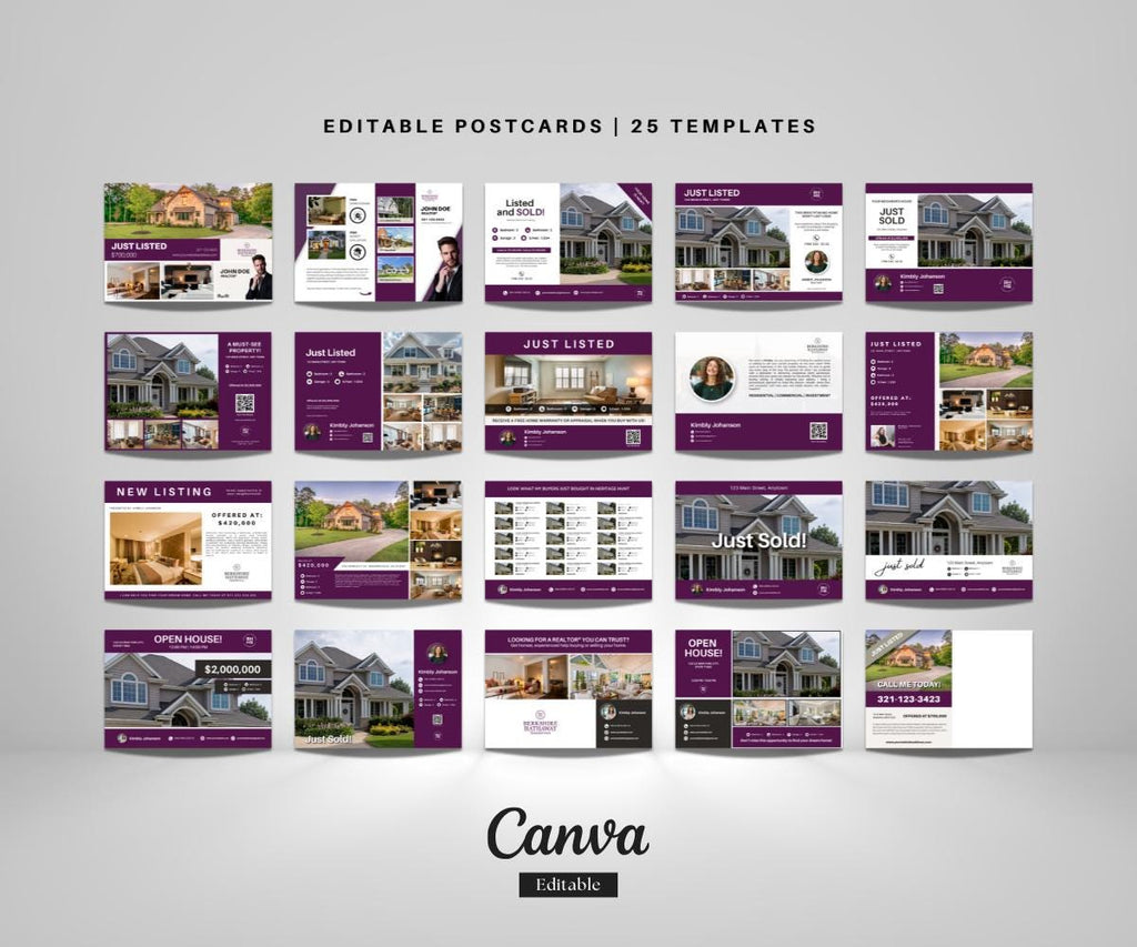 25 Real Estate Postcard Templates for Canva | Berkshire Realtor Marketing | Editable Thank You, Sold & Just Listed Cards