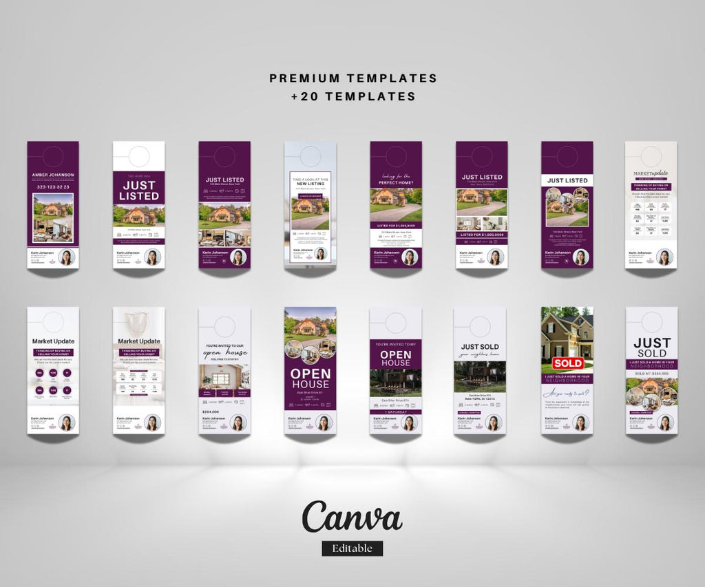 25 Real Estate Door Hanger Templates | Berkshire Hathaway Homeservices | Canva Editable | Modern Realtor Marketing | BHHS Door Knock Design