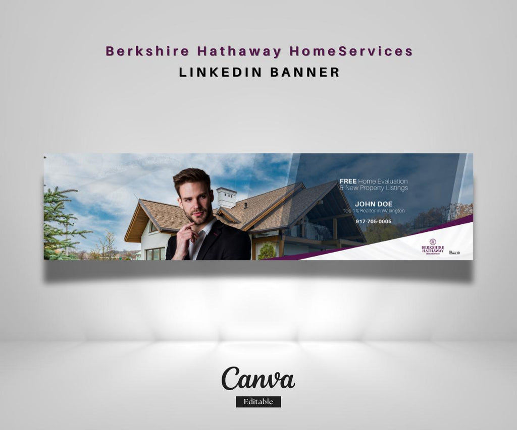 Berkshire Hathaway LinkedIn Banner | Realtor LinkedIn Cover Template | Editable Canva Design | Real Estate Branding