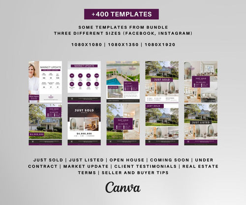 400+ Berkshire Hathaway Social Media Templates | Canva Real Estate Bundle | Instagram & Facebook Realtor Posts | Editable Canva Kit