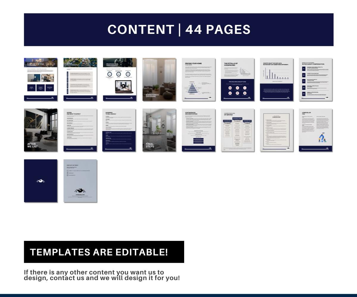 44-Page Navy Blue Real Estate Seller's Guide | Editable Canva Template | Modern Home Selling Guide for Realtors | Pre-Listing Packet