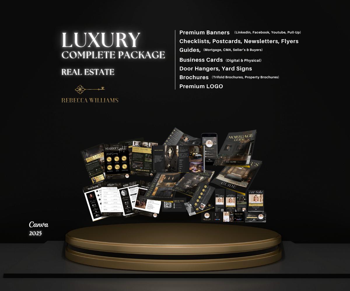 Luxury Real Estate Templates Canva, Gold Realtor Marketing, Real Estate Social Media, High Quality Realtor Branding, Editable Templates