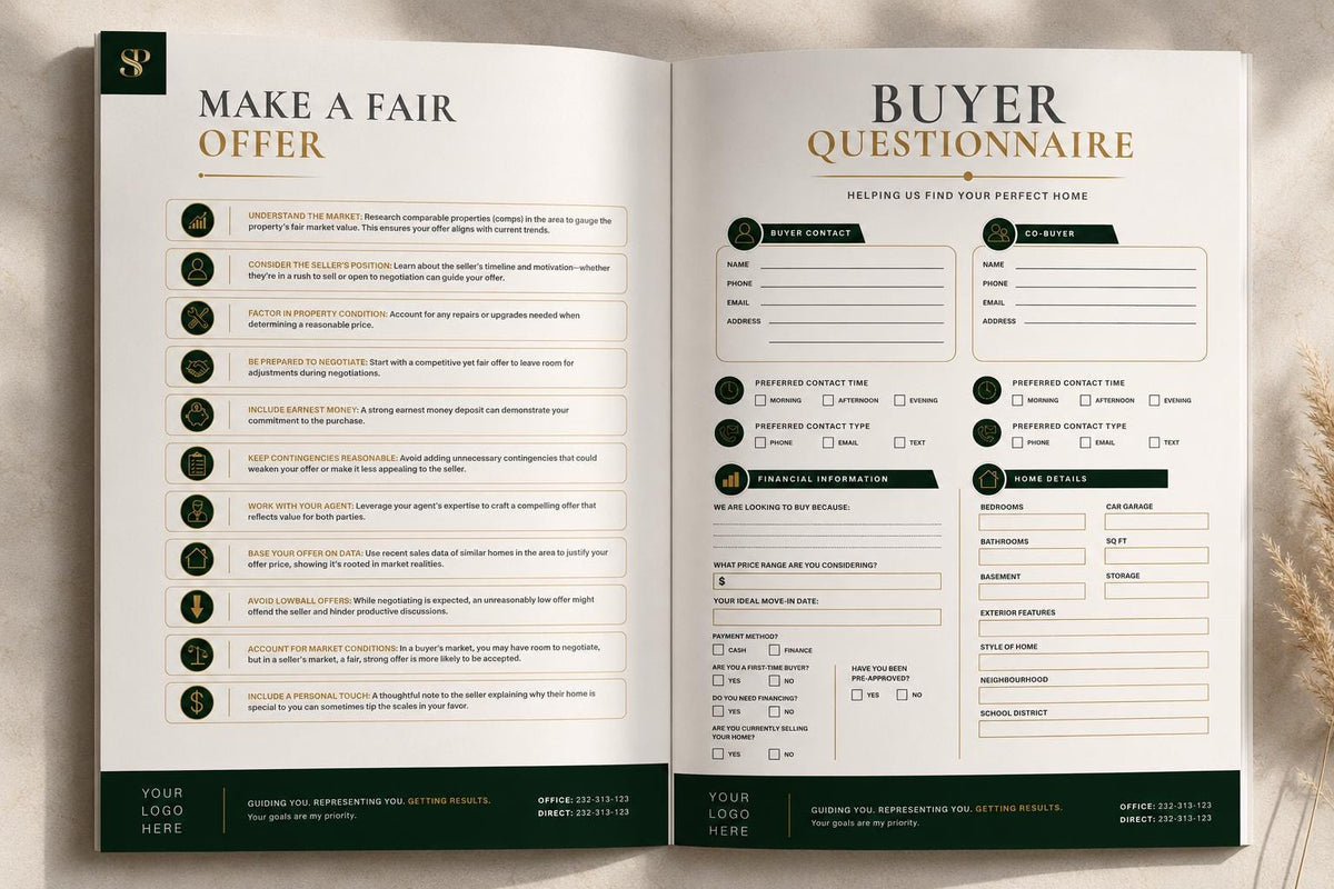 Editable Buyer & Seller Guide Bundle | 18 Page Real Estate Guide | Canva Template | Realtor Listing Presentation Kit