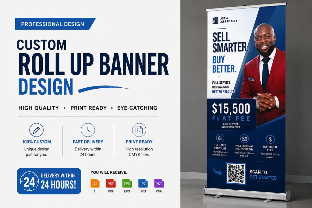 Custom Roll Up Banner & Yard Sign Design | Real Estate Marketing (Print Ready)
