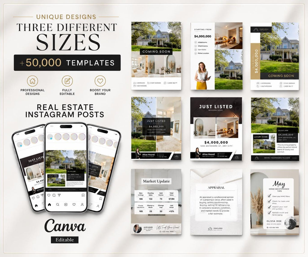Real Estate Templates Canva, Real Estate Marketing, The Largest Curated Real estate Collection