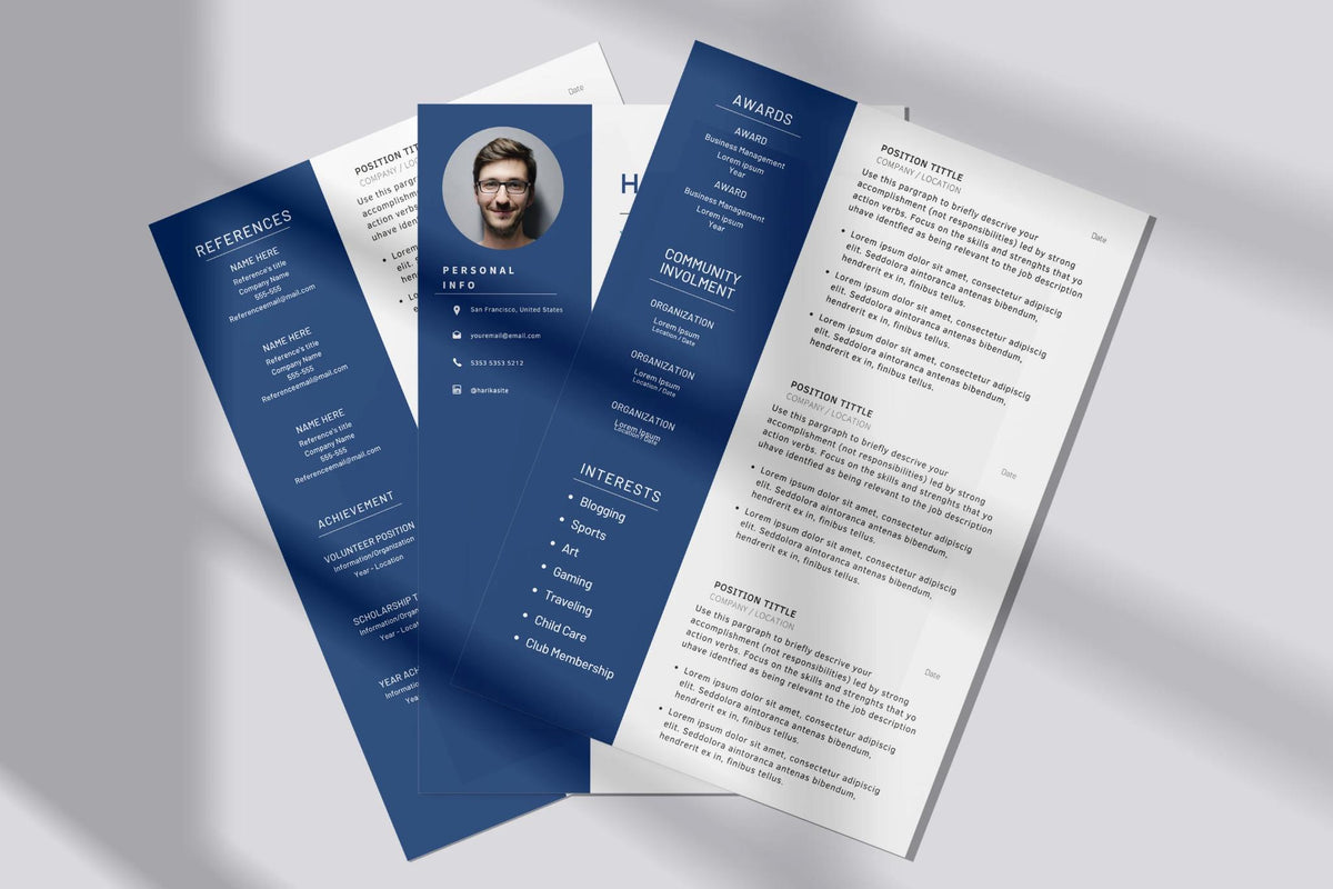 Resume Template, Professional Modern 5 Page Resume Template for Word. Instant Digital Download. Full Editable Clean 2022 CV Blue Template