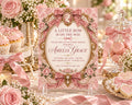 Little Bow Baby Shower Invitation, Vintage Pink Cameo Canva Template, 5x7