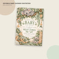The image is an editable baby shower invitation featuring a koala and baby theme.