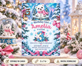 A birthday invitation for a girl named Amelia, featuring a snow globe with a polar bear, surrounded by snow and Christmas decorations.