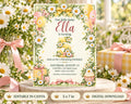 The image is a birthday invitation for a little girl named Ella, featuring a floral border and balloons. The invitation is for a 5th birthday party and includes details about the event, such as the date, time, location, and RSVP instructions.