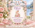 A pink and white birthday invitation for a little girl named Olivia, celebrating her fifth birthday.