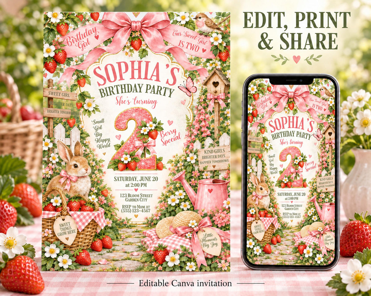 The image is a birthday party invitation featuring a whimsical and colorful design with a focus on the theme of a girl's birthday party.