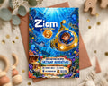 A birthday invitation for a child named Ziam, featuring a submarine and underwater scene, along with details about the birthday party.