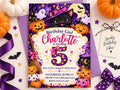 Friendly Halloween Cat 5th Birthday Invitation for Girl, Editable Canva Template, 5x7