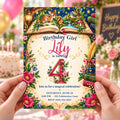 Enchanted Storybook 4th Birthday Invitation for Girl, Editable Canva Template, 5x7