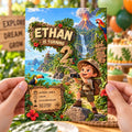 Tropical Volcano Explorer 2nd Birthday Invitation for Boy, Printed or Digital, 5x7